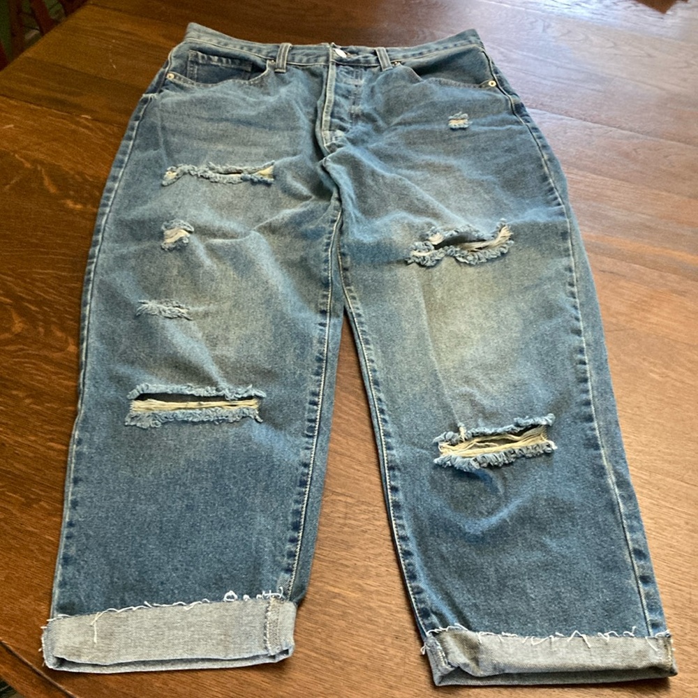 New Forever 21 Premium Jeans Denim Button Down Distresssed